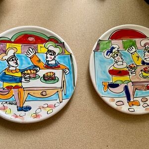 Pair vintage handpainted Musa plates Italy 8 inches
